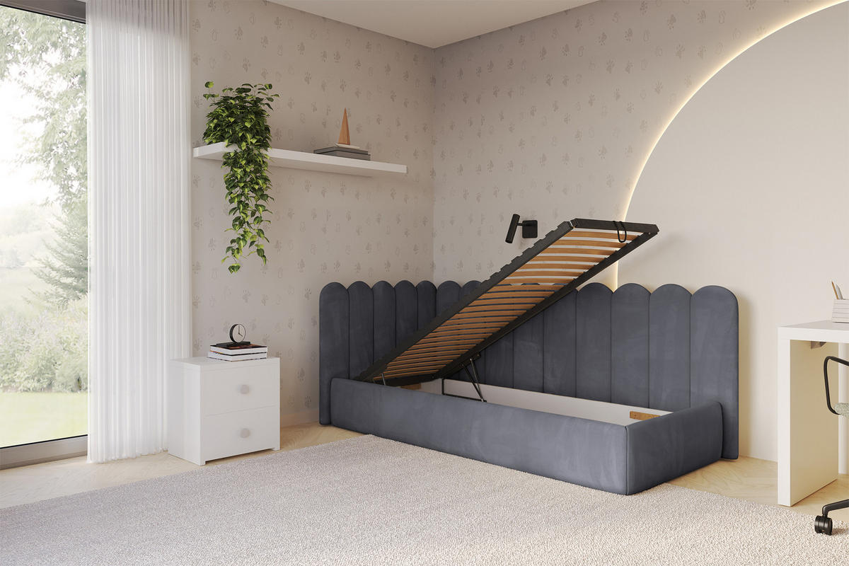 EINZELLBETT Jugendbett mit Bettkasten, Rechts - ARTY 90x200 Dunkelgrau - Titanfarben, Holzwerkstoff/Textil (90/200cm) - ALTDECOR