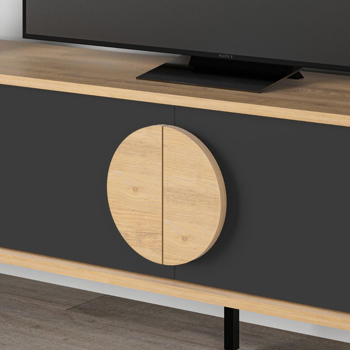 TV-MÖBEL 4 Türen Vae - L180 cm - Eiche Artisan/Grau, Holzwerkstoff (35/51/180cm) - Calicosy