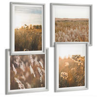 BILDER SET 4er Set - 50x50 cm & 40x60 cm Silberner Rahmen - Sommerwiesenblumen Sonnenuntergang - Silberfarben, Kunststoff (50/50cm) - TULUP