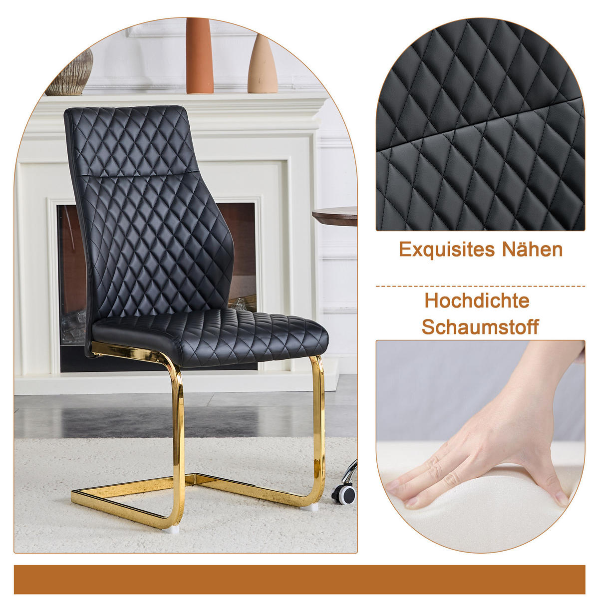 ESSZIMMER-SET Glastisch mit 2 Stühlen 85 cm Schwarz/Gold - Multicolor, Metall (85/76/85cm) - Meubliv