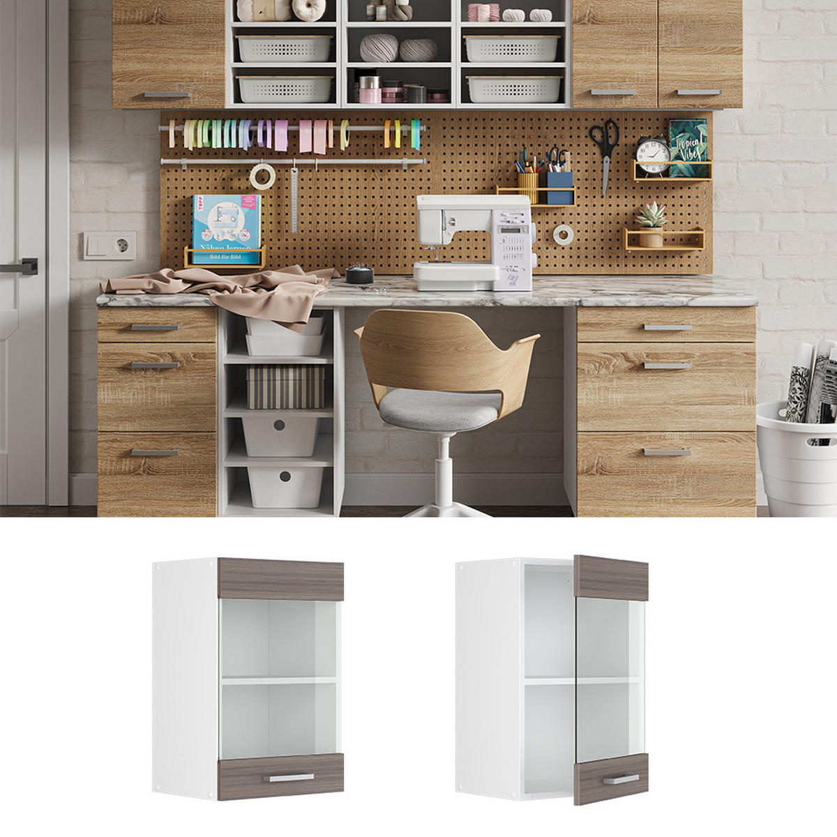 HÄNGESCHRANK R-Line Grau 40 cm mit Glastür - Grau, Holzwerkstoff (40/60/31cm) - Vicco