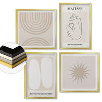 WANDBILDER 4er Set - 50x50 cm & 40x60 cm Goldrahmen - Stilvolle minimalistische Linien - Goldfarben, Kunststoff (50/50cm) - ArtPrintCave