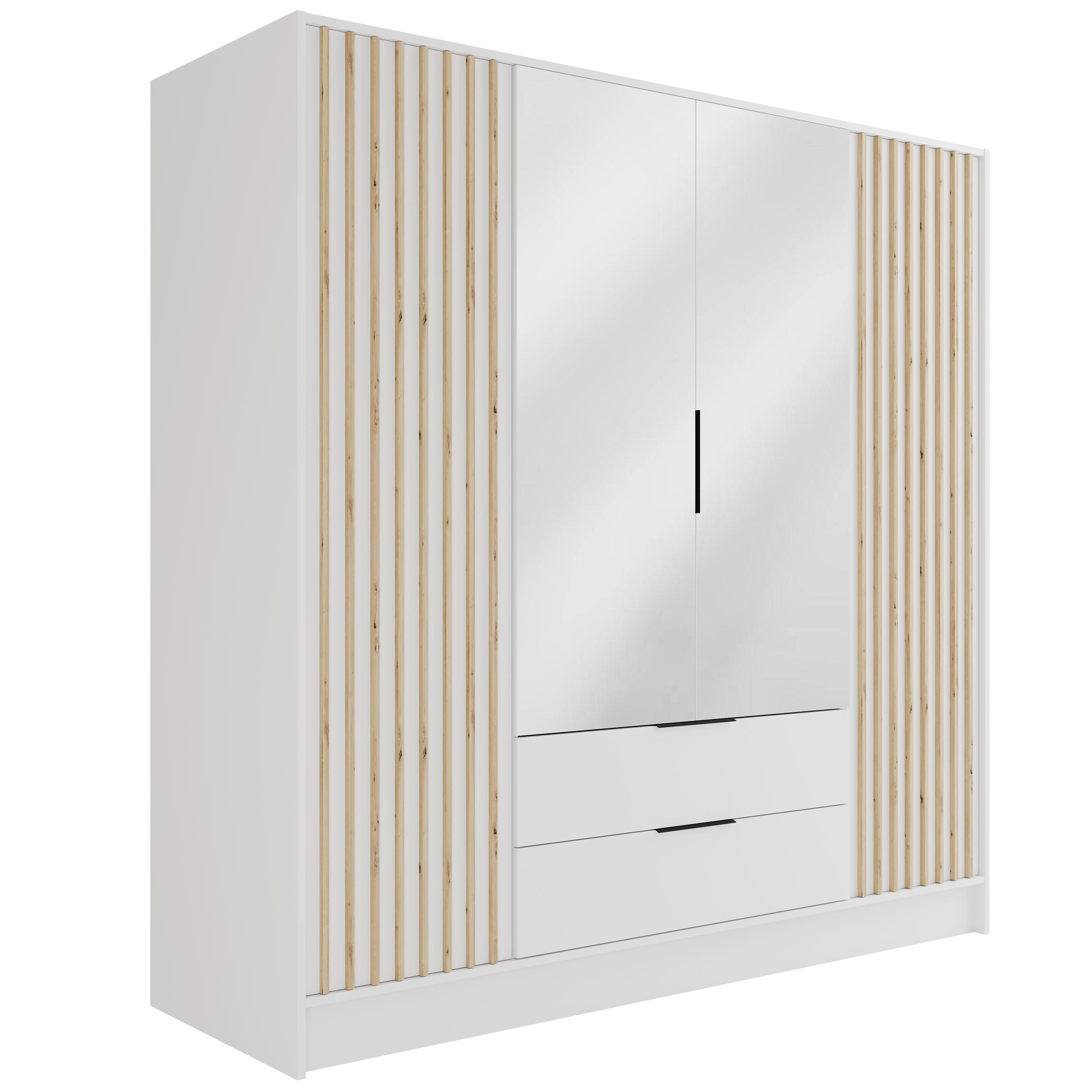 KLEIDERSCHRANK NELIA - 200 cm - Weiß/Eiche Artisan, Holzwerkstoff (200/200/51cm) - ALTDECOR