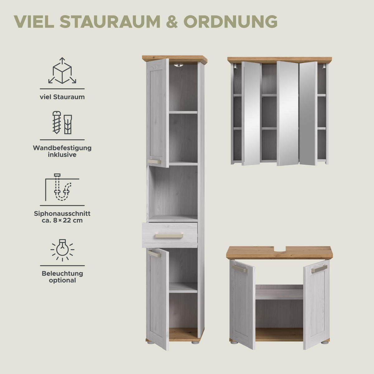 BAD-SET VERONA 3-tlg. (B/H/T: ca. 125/187/34 cm) in Sibiu Lärche Nachbildung/Sibiu Lärche Nachbildung - Lärchefarben, Holzwerkstoff (125/187/34cm)