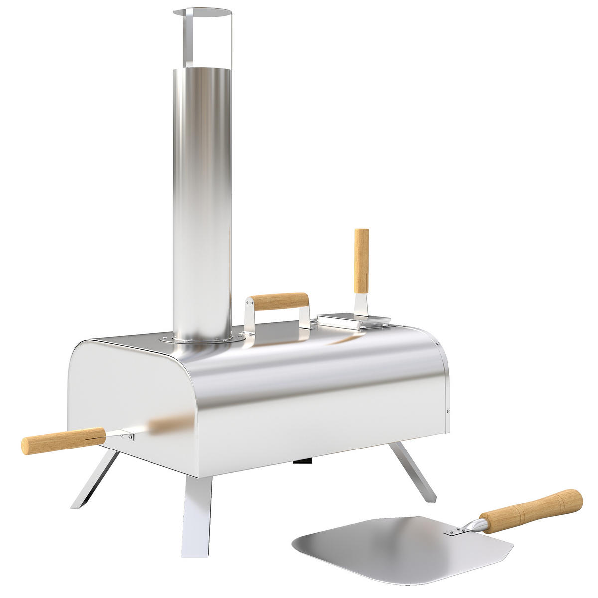 PIZZAOFEN DE-10051 mit Pizzastein und Schaufel Edelstahl - Silberfarben, Metall (36/75/79cm) - ComfortXL