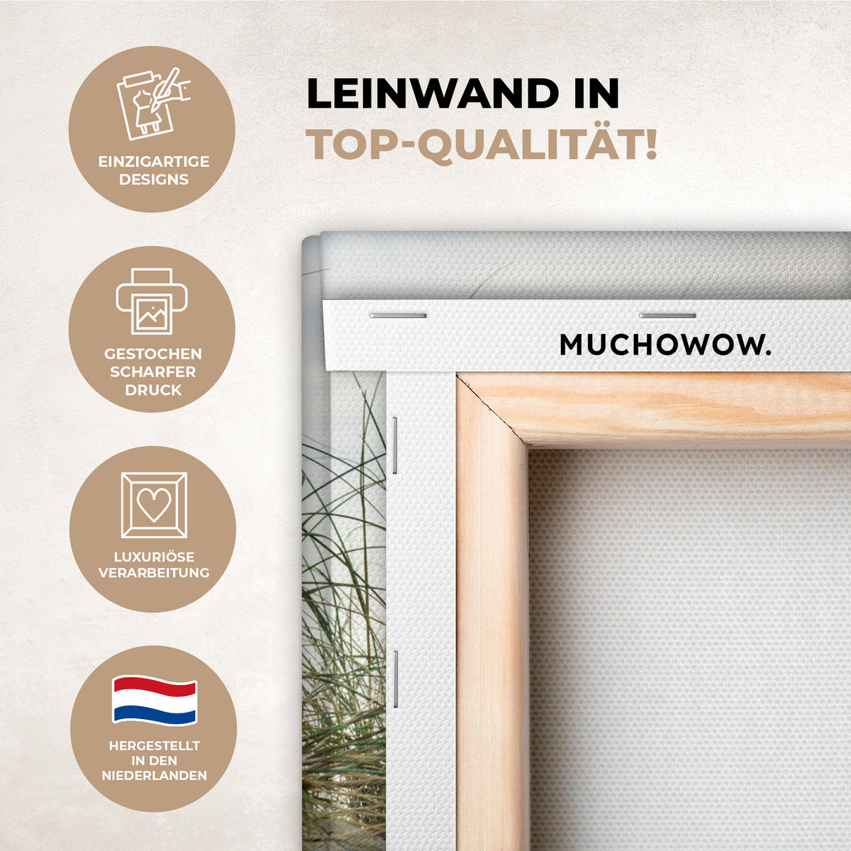 LEINWANDBILD Dünen mit Strandhafer in der Sonne des Nationalparks Schleswig-Holsteinisches Wattenmeer Deko Wohnzimmer 20x20 cm - Creme, Textil (20/20cm) - MuchoWow