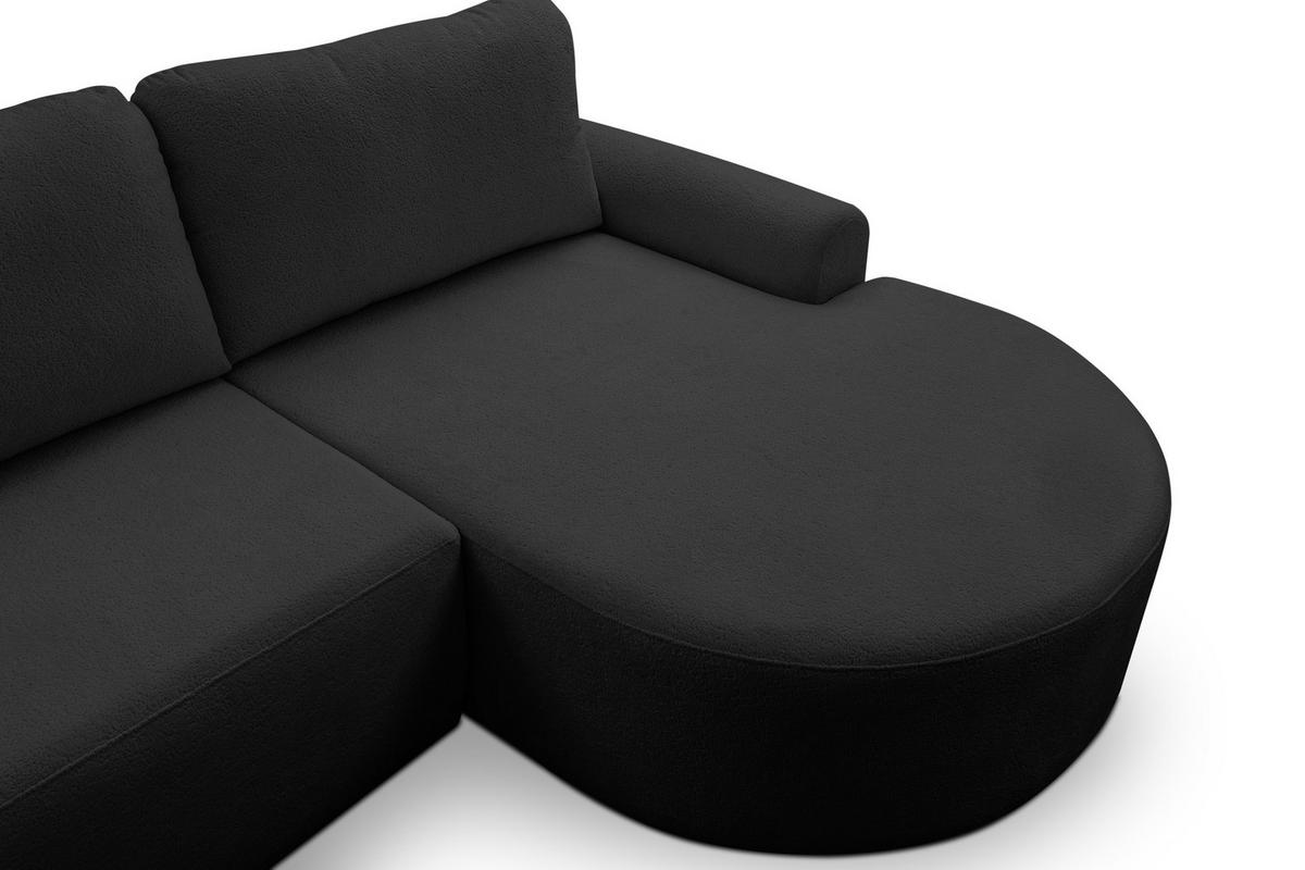 ECKSOFA Dream in L-Form mit Schlaffunktion und Bettkasten, Farbe: Schwarz, Bouclé-Stoff, Ottomane Rechts - Schwarz, Textil (260/136cm) - VENASI MÖBEL