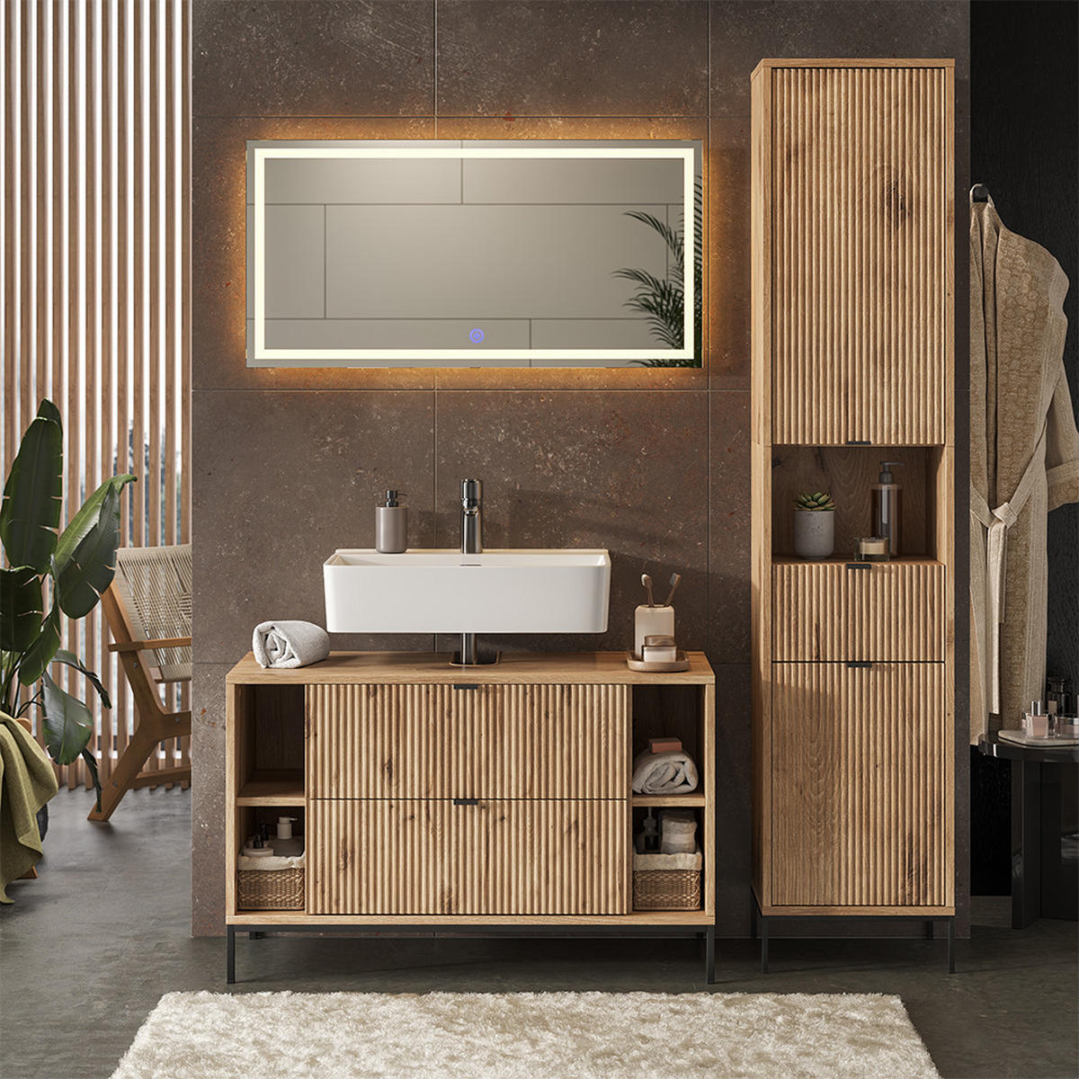 BADMÖBEL-SET Eliza Viking Oak 3 Teile - Eichefarben, Holzwerkstoff (100/63/45.1cm) - Vicco