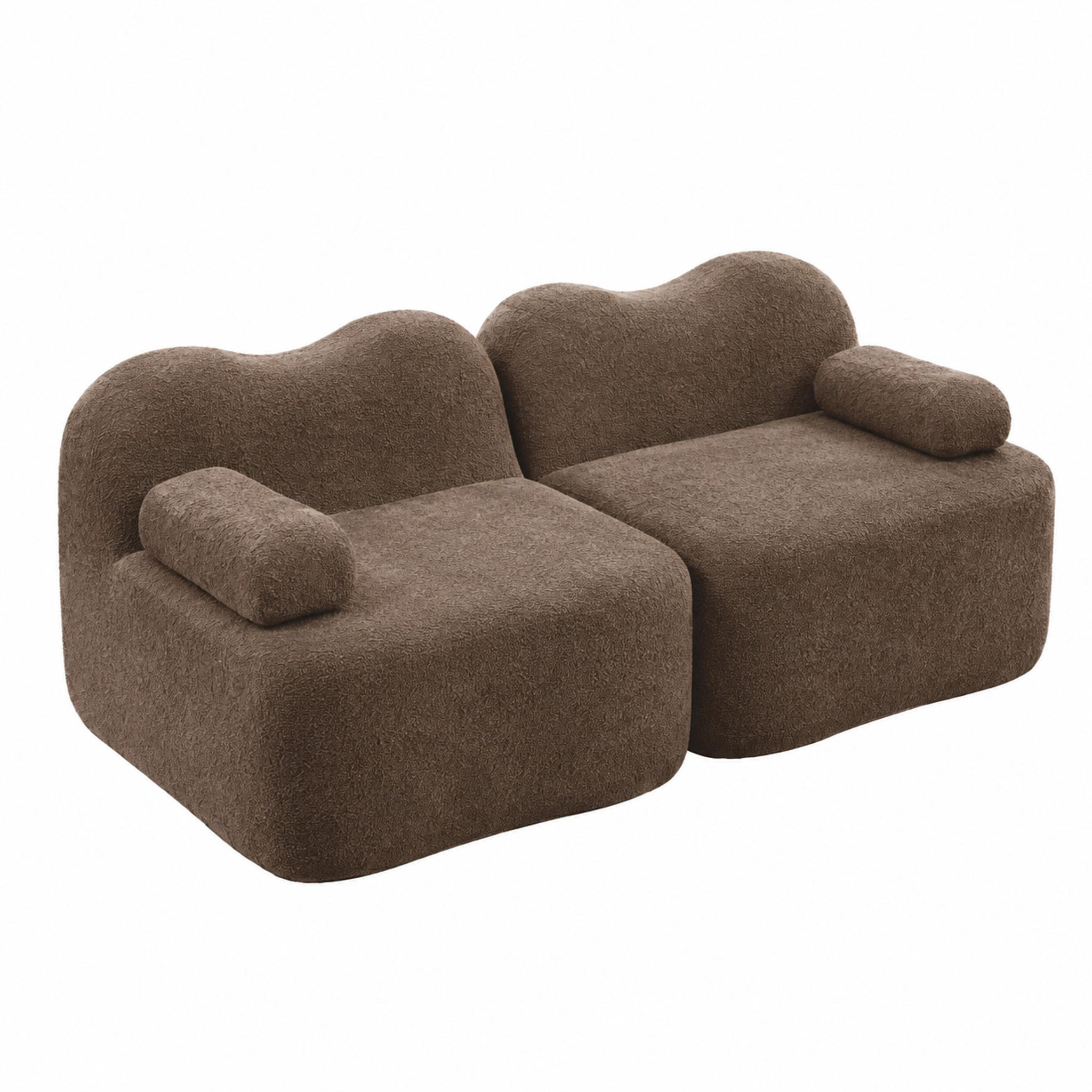 SOFA modular mit Hocker Samt Braun - Braun, Holzwerkstoff (98/70/192cm) - Meubliv