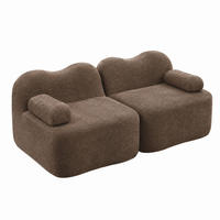 SOFA modular mit Hocker Samt Braun - Braun, Holzwerkstoff (98/70/192cm) - Meubliv