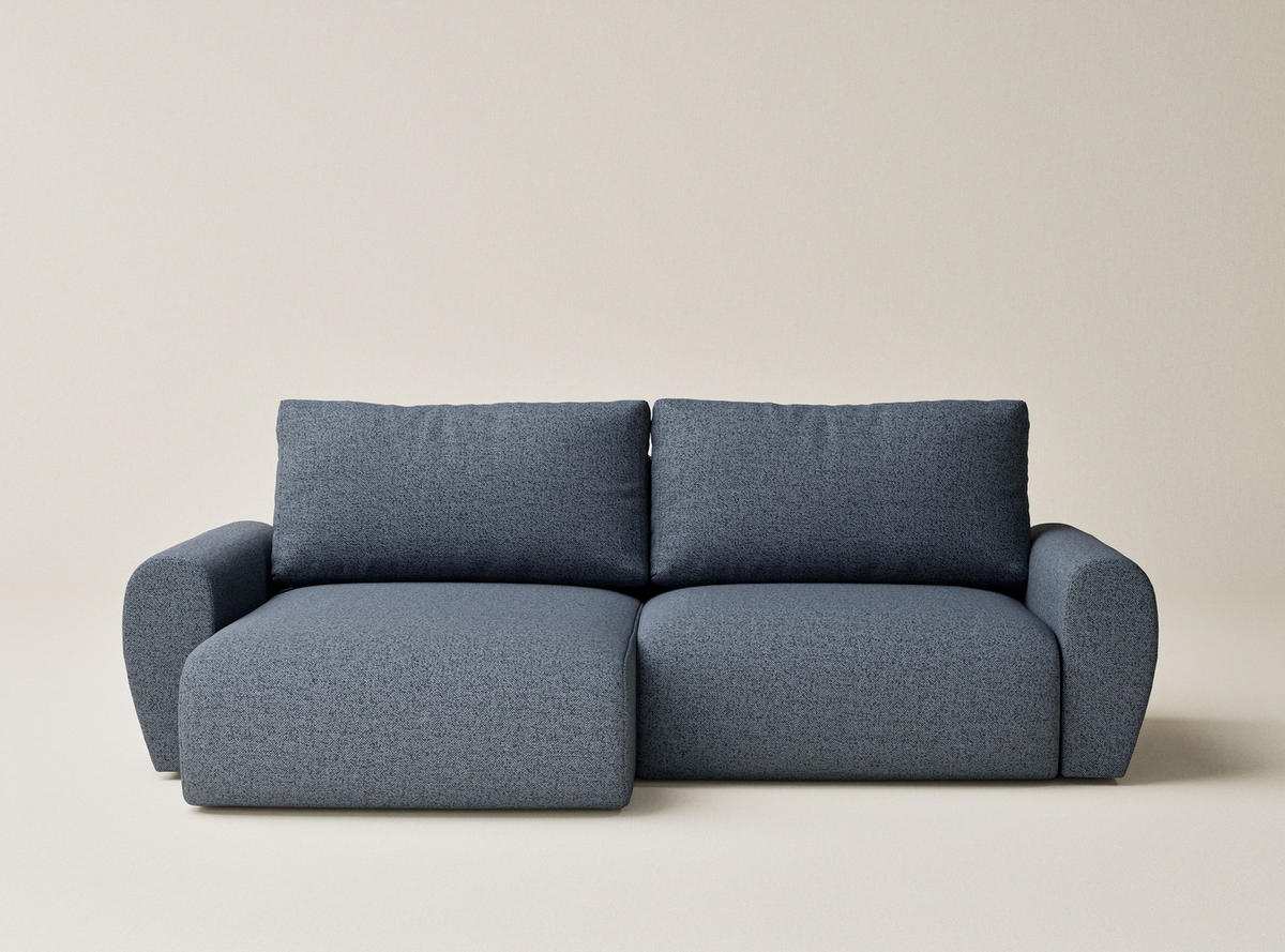 ECKSOFA MIT SCHLAFFUNKTION Numba Blau Webstoff - Blau/Schwarz, Holz/Holzwerkstoff (253/153cm) - Maison de Reve