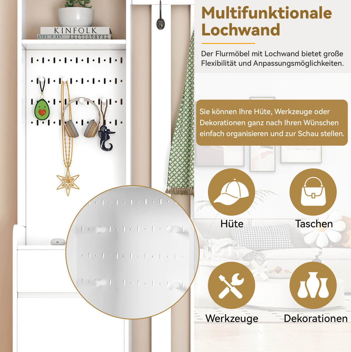 FLURGARDEROBE 100/35/180 cm aus MDF mit Sitzbank und Stecktafel Weiß - Weiß, Holzwerkstoff (100/180/35cm) - Modenvie