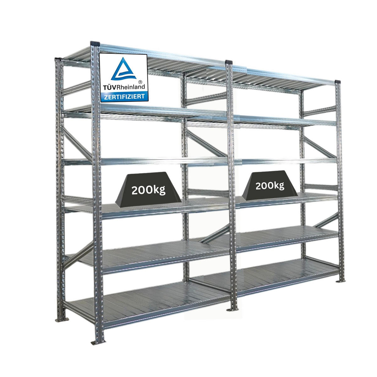 FACHBODENREGAL Proximo 210x240x60cm 6 Ebenen Beidseitig nutzbar Verzinkt - Silberfarben, Metall (240/210/60cm) - PROREGAL