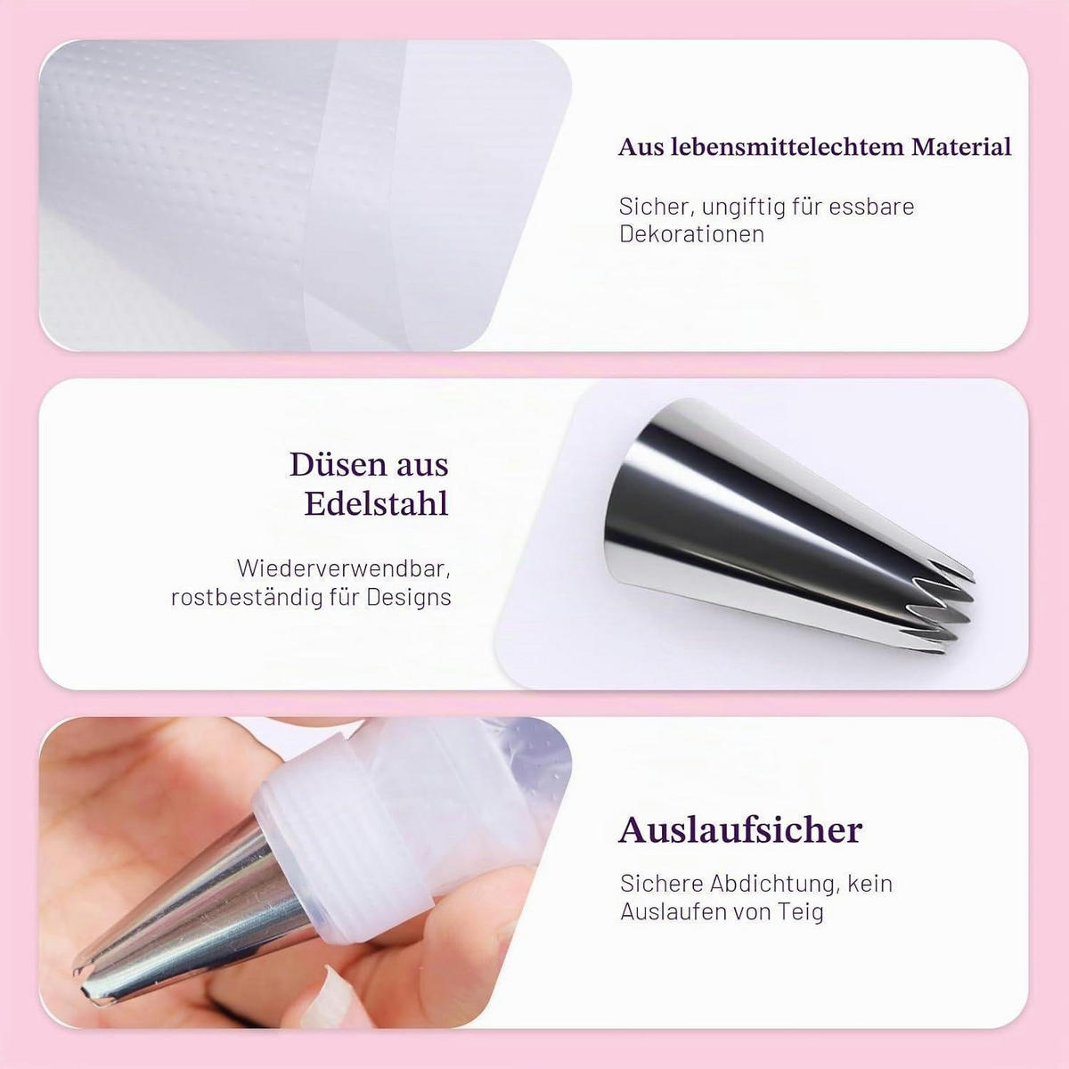SPRITZBEUTEL Set 100 Stück Einweg mit 6 Edelstahl Tüllen - Weiß, Kunststoff (21/1/31cm)