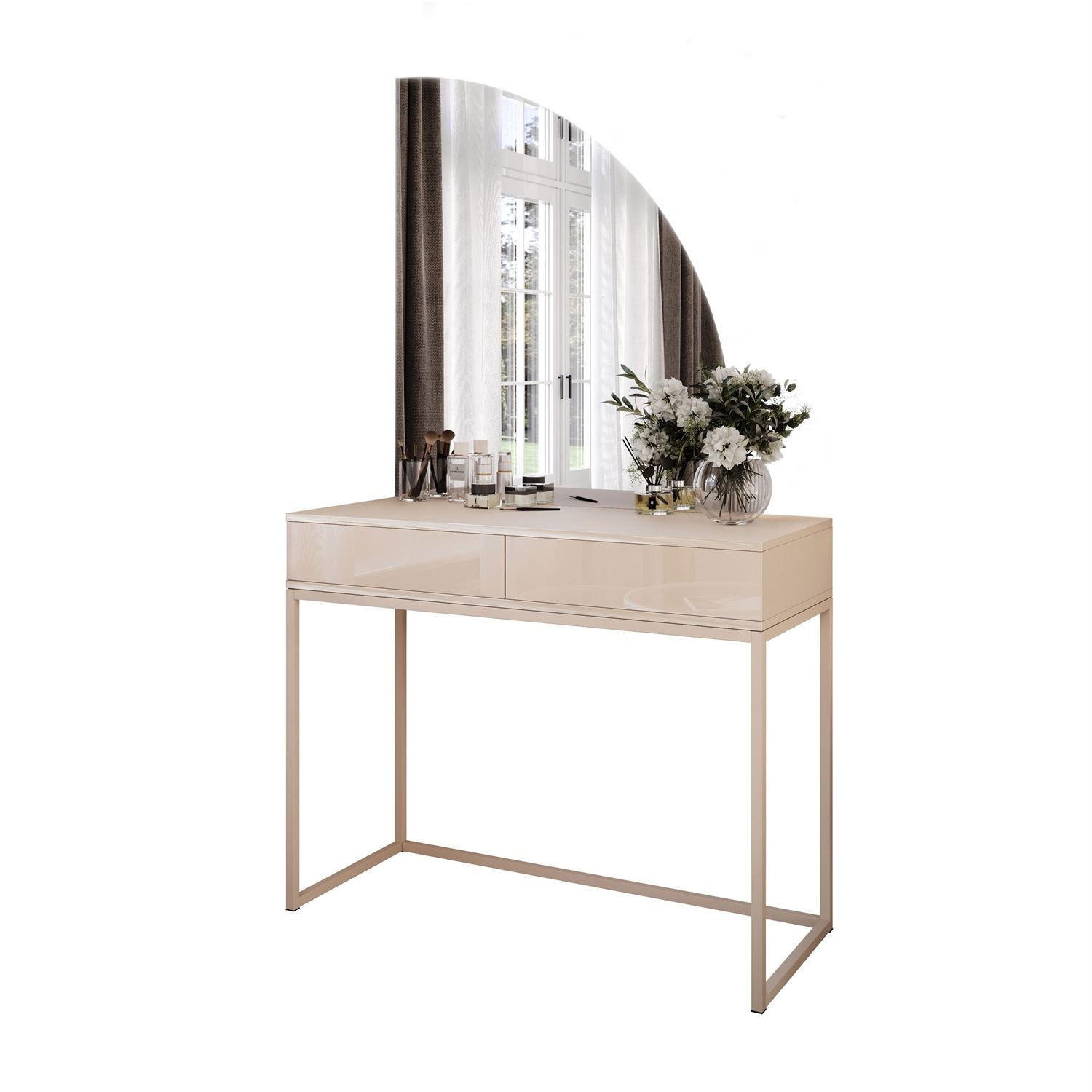 SCHMINKTISCH QUINNIE KASCHMIR mit LED-Spiegel rechts PUSH OPEN - Kaschmir, Holzwerkstoff (100/175/42cm) - Lookway