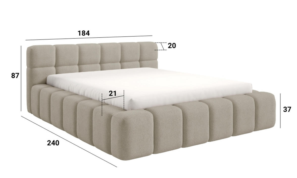 POLSTERBETT NUBO Premium 140x200 cm mit Bettkasten – PERFECT HARMONY 80 - Hellgrau, Holz (140/200cm) - Dekori_Interiors