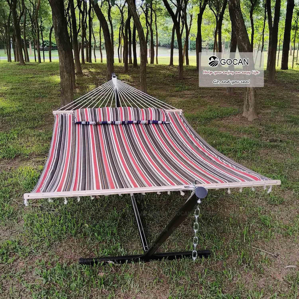 HÄNGEMATTE Doppel Hängematte mit Ständer Blau/Rot - Multicolor, Textil (140/2.5/360cm)