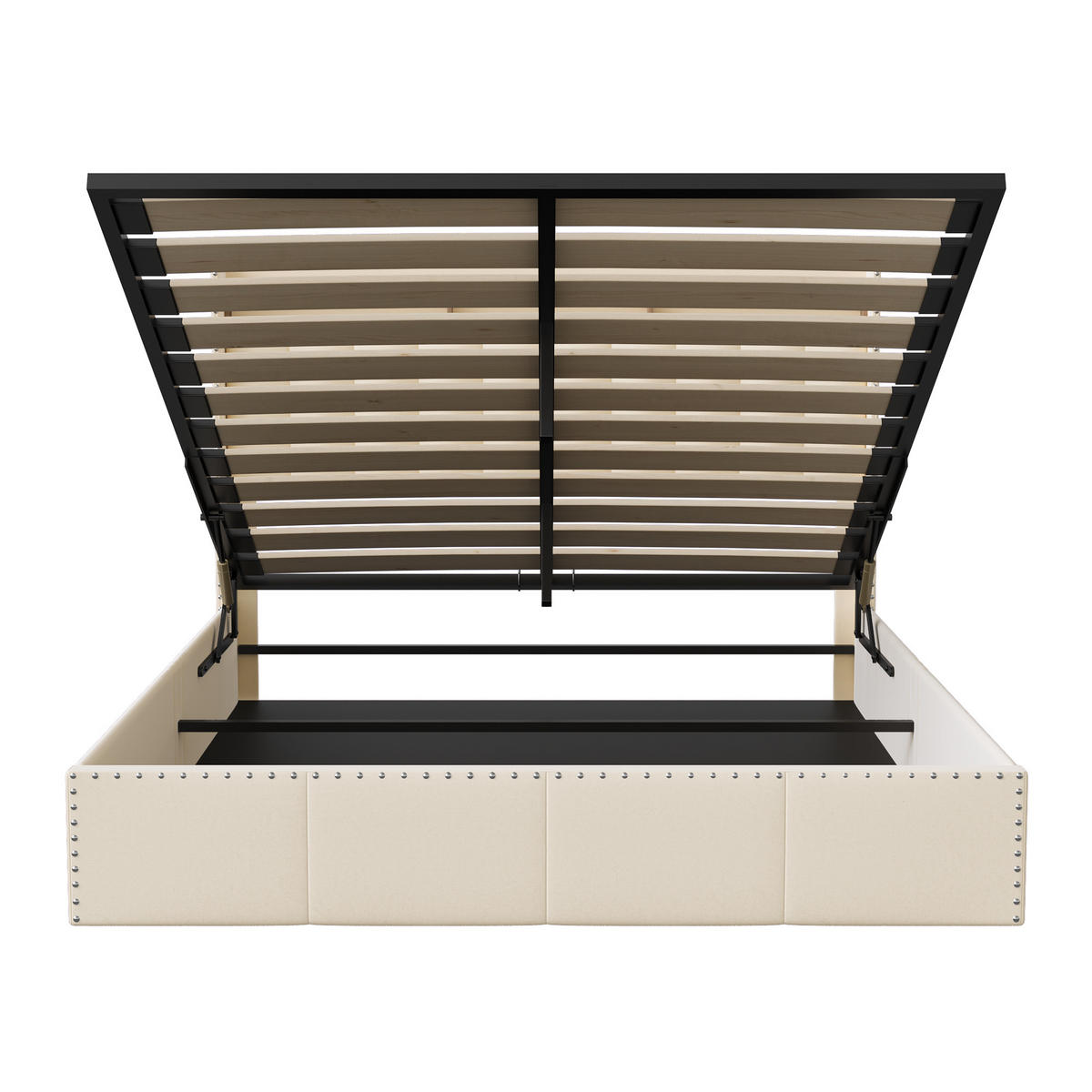 POLSTERBETT 140x200 cm, Beige, Boxspringbett mit Stauraum, 2 USB, LED - Beige, Textil/Metall (140/200cm)