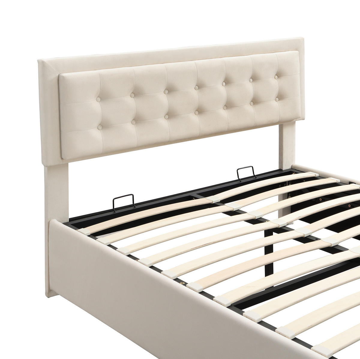 SAMT-POLSTERBETT 140/200 cm mit Stauraum und verstellbarem Kopfteil - Beige, Textil (140/200cm) - BEAOK