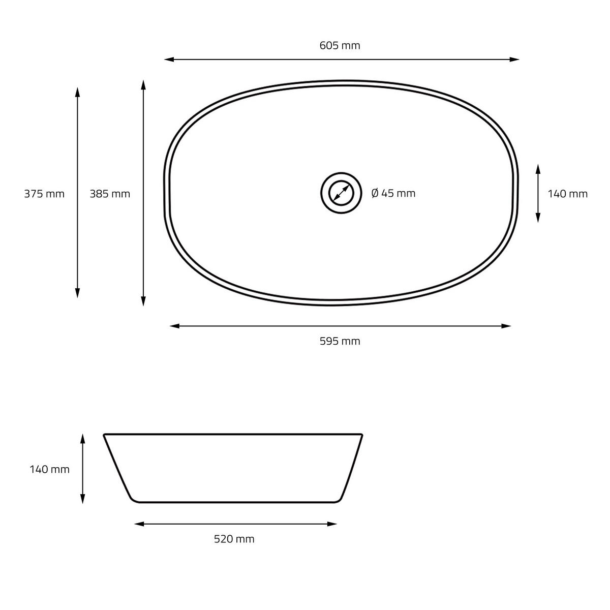 WASCHBECKEN - Schwarz, Keramik (38.5/14/60.5cm) - ML-DESIGN
