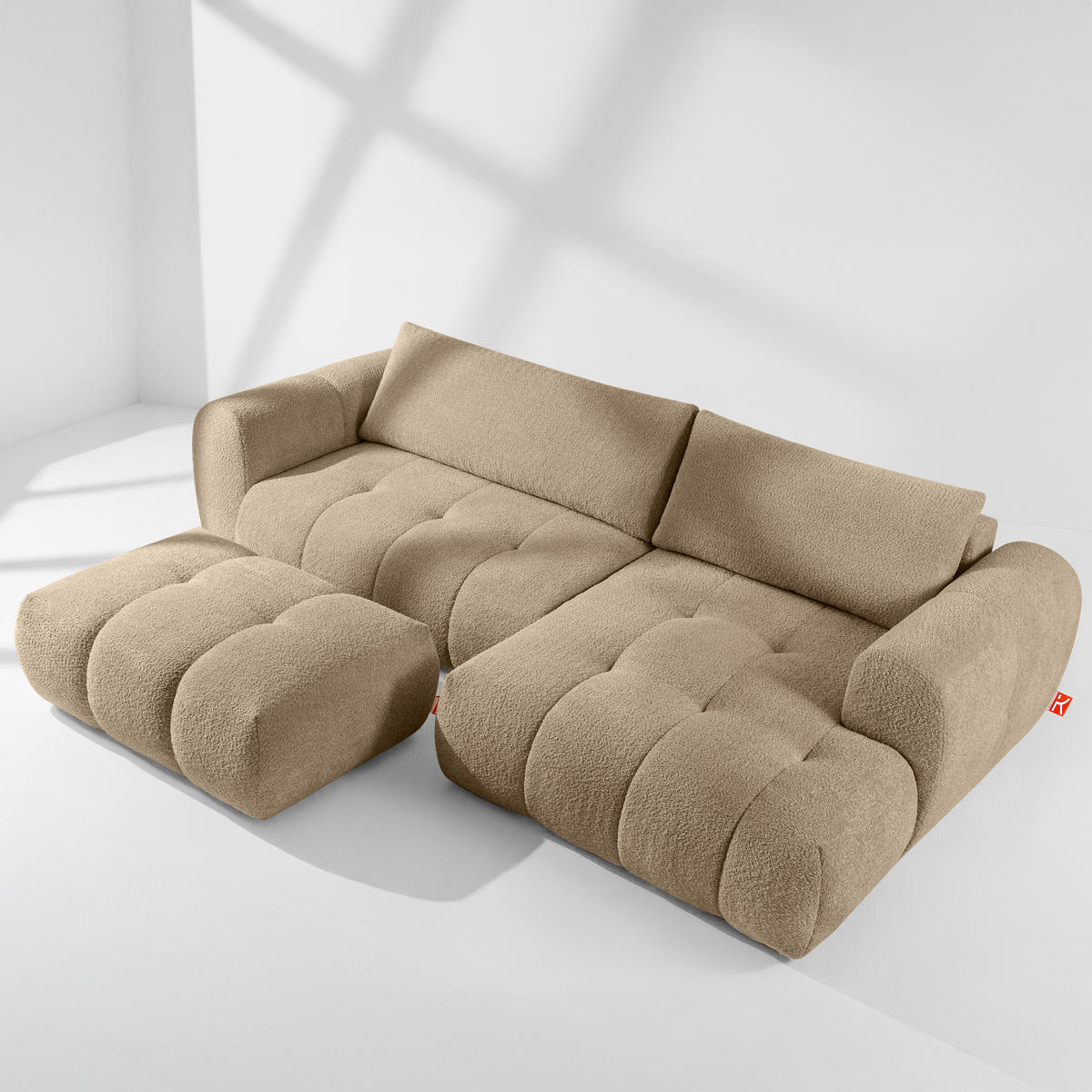 ECKSOFA RECHTS LIRA, Beige, Bouclé - Beige, Holz/Holzwerkstoff (295/112cm) - KONSIMO®