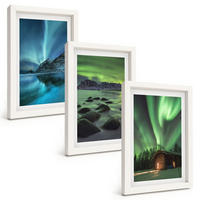BILDER SET 3er Set - 20x30 cm Weißer Rahmen - Winterlandschaften, Nordlichter, Berge - Weiß, Kunststoff (20/30cm) - TULUP