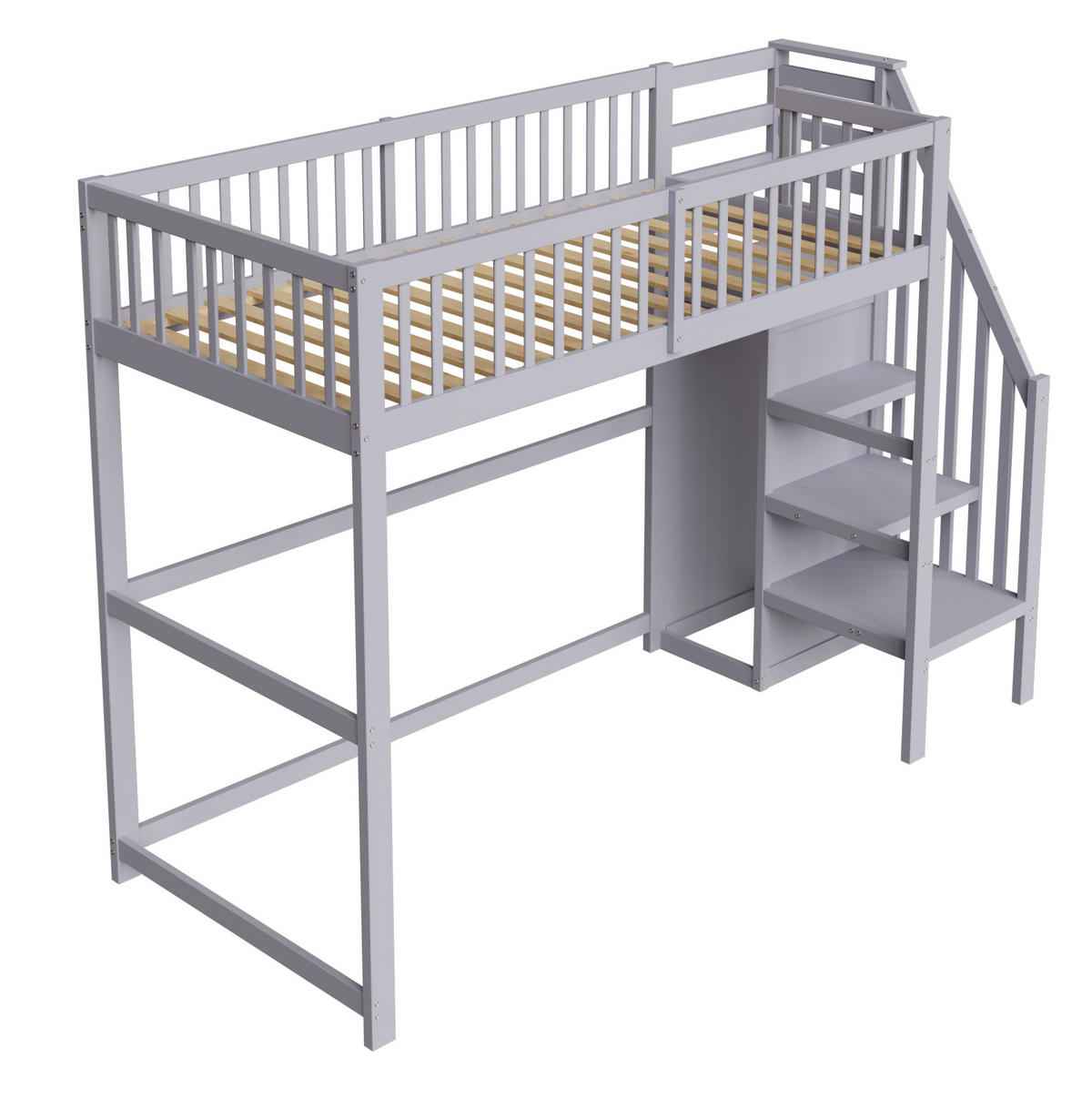 ETAGENBETT 90/200 cm in Grau aus Holz mit Treppe, Kleiderschrank und Regal - Grau, Holz (90/200cm) - OKMYHOME