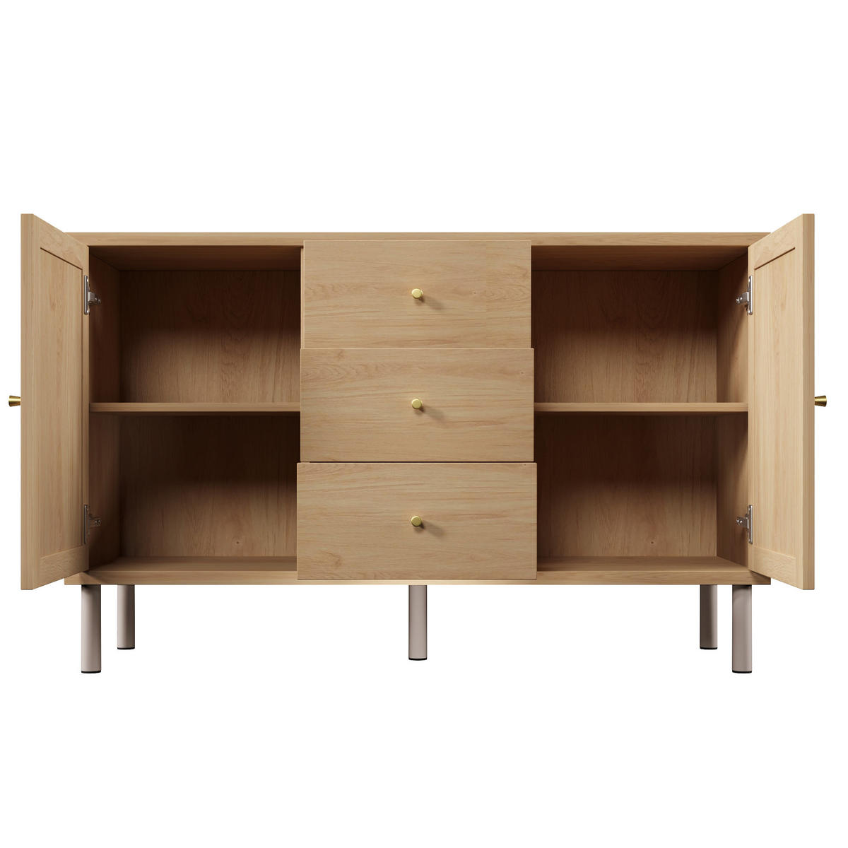 SIDEBOARD in Eichenoptik mit gewebten Fronten, 2 Türen und 3 Schubladen - Ekfärgad, Trä (120/70/40cm) - Urban Meuble