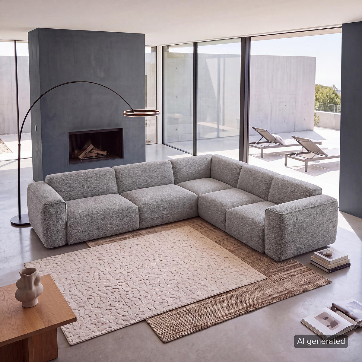 ECKSOFA mit Rundecke - Schwarz/Grau, Kunststoff/Textil (325/260cm) - home24