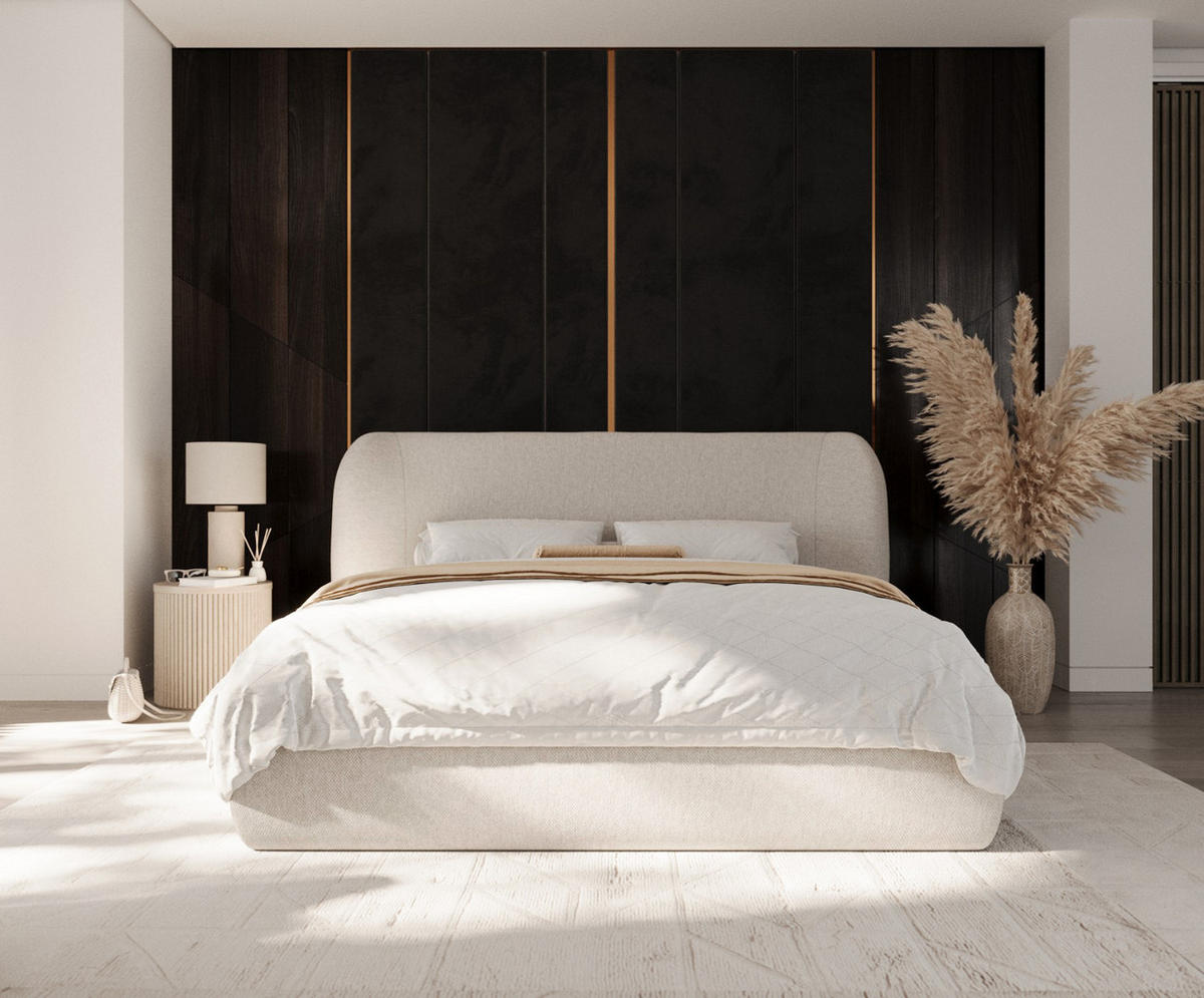 POLSTERBETT Bellano mit Stauraum 200/200 cm Hellbeige im Megan Stoff - Sandfarben/Schwarz, Holz/Holzwerkstoff (200/200cm) - AltaBeds