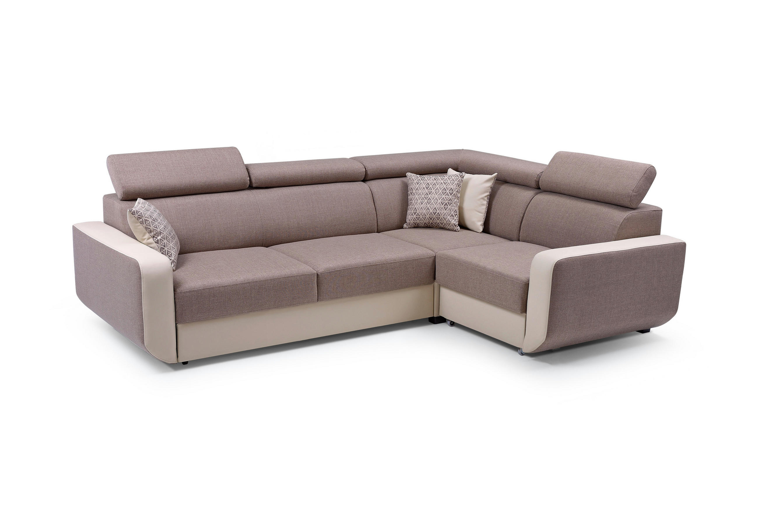 ECKSOFA MIRA Braun Geflochtener Stoff mit Schlaffunktion - Braun, Holz (263/184cm) - MASSENO