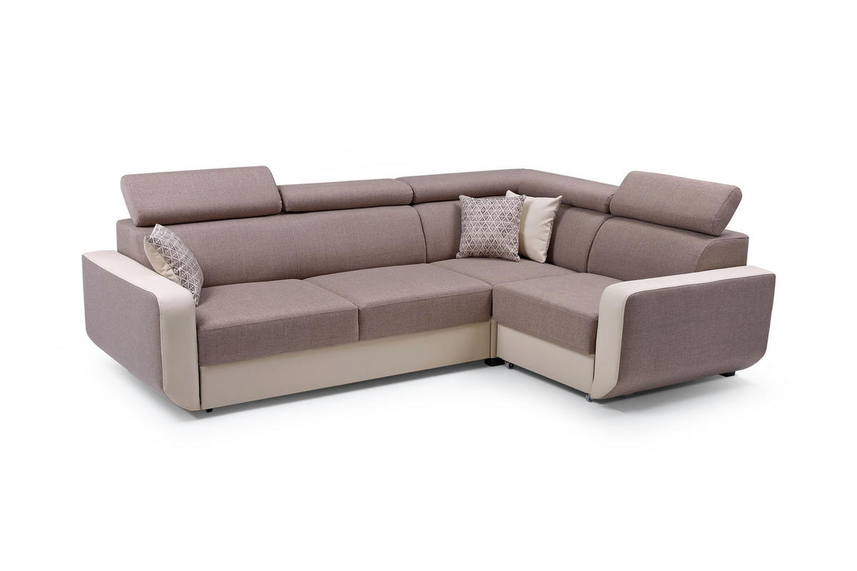 ECKSOFA MIRA Braun Geflochtener Stoff mit Schlaffunktion - Braun, Holz (263/184cm) - MASSENO