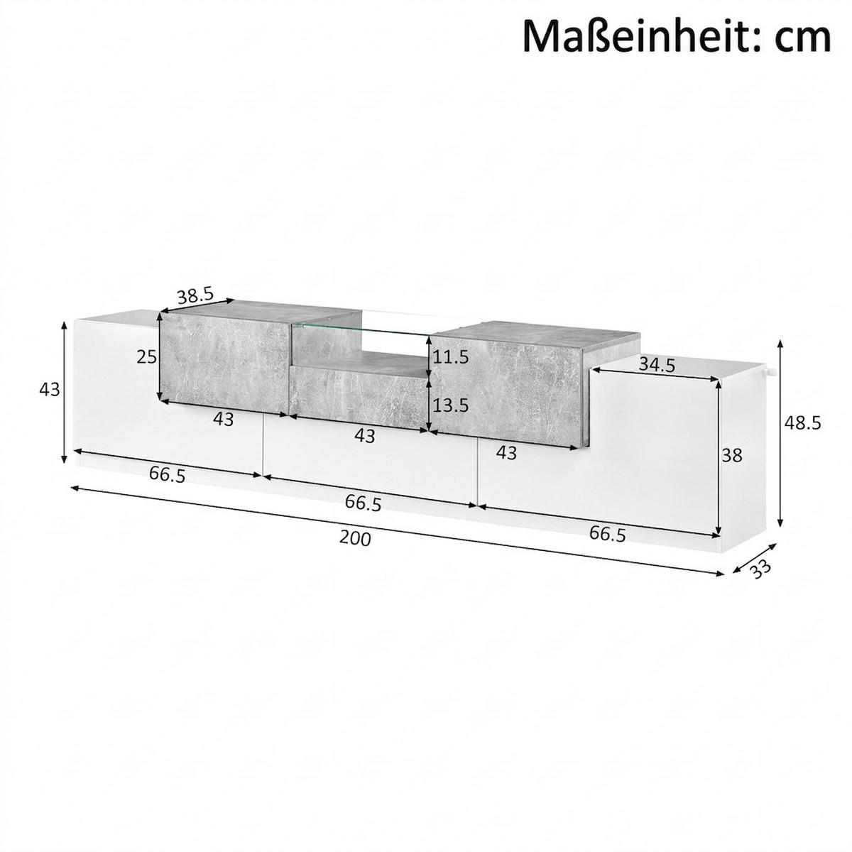 TV-SCHRANK 160/40/50 cm Weiß mit 3 Türen und offene Ablagen - Schwarz/Weiß, Holz/Holzwerkstoff (160/50/40cm) - Oxeza
