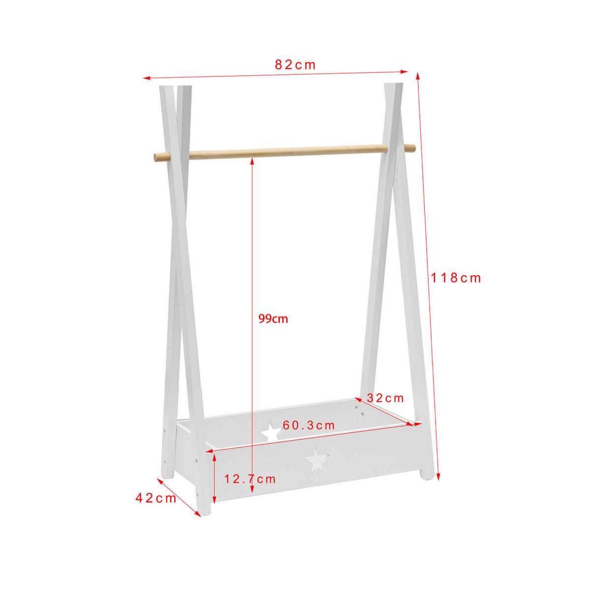 KINDERKLEIDERSTÄNDER Weiß 42/42/118 cm - Weiß, Holzwerkstoff (42/118/42cm) - Mobili Rebecca