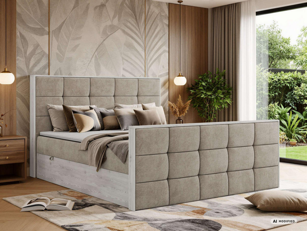 BOXBETT ALNOR DUO 180/200 - Greige Stukture - Topper T25 - H3 - Greige/Schwarz, Kunststoff/Textil (180/200cm) - MKS