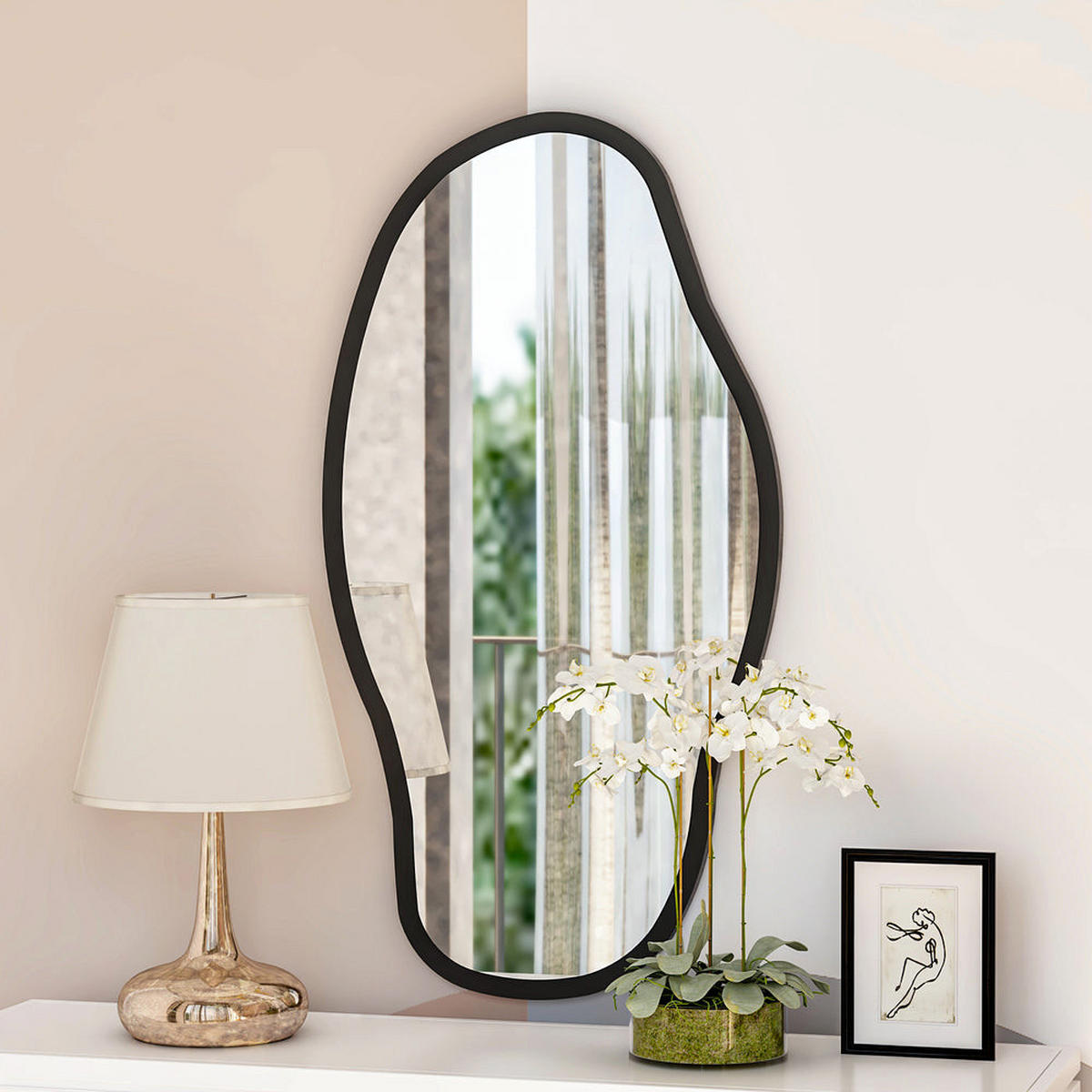 SPIEGEL Haki 85x45cm - Schwarz, Holzwerkstoff (45/85/3.5cm) - moebel17