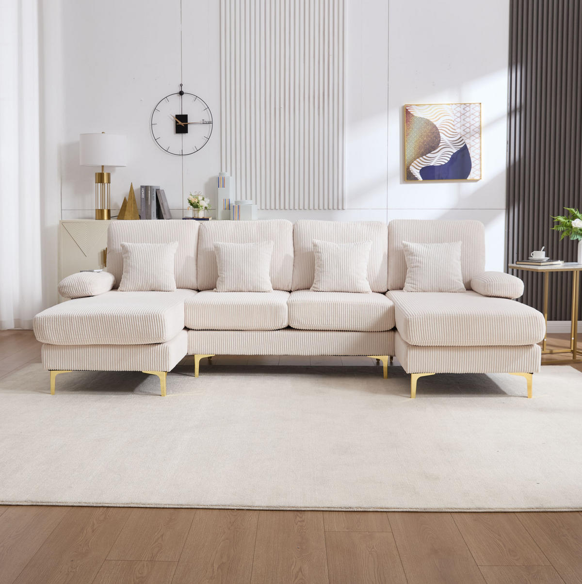 WOHNLANDSCHAFT 265/135/88 cm in Beige mit LED-Beleuchtung und USB-Anschluss - Beige, Textil (135/88/265cm) - Flora Grace