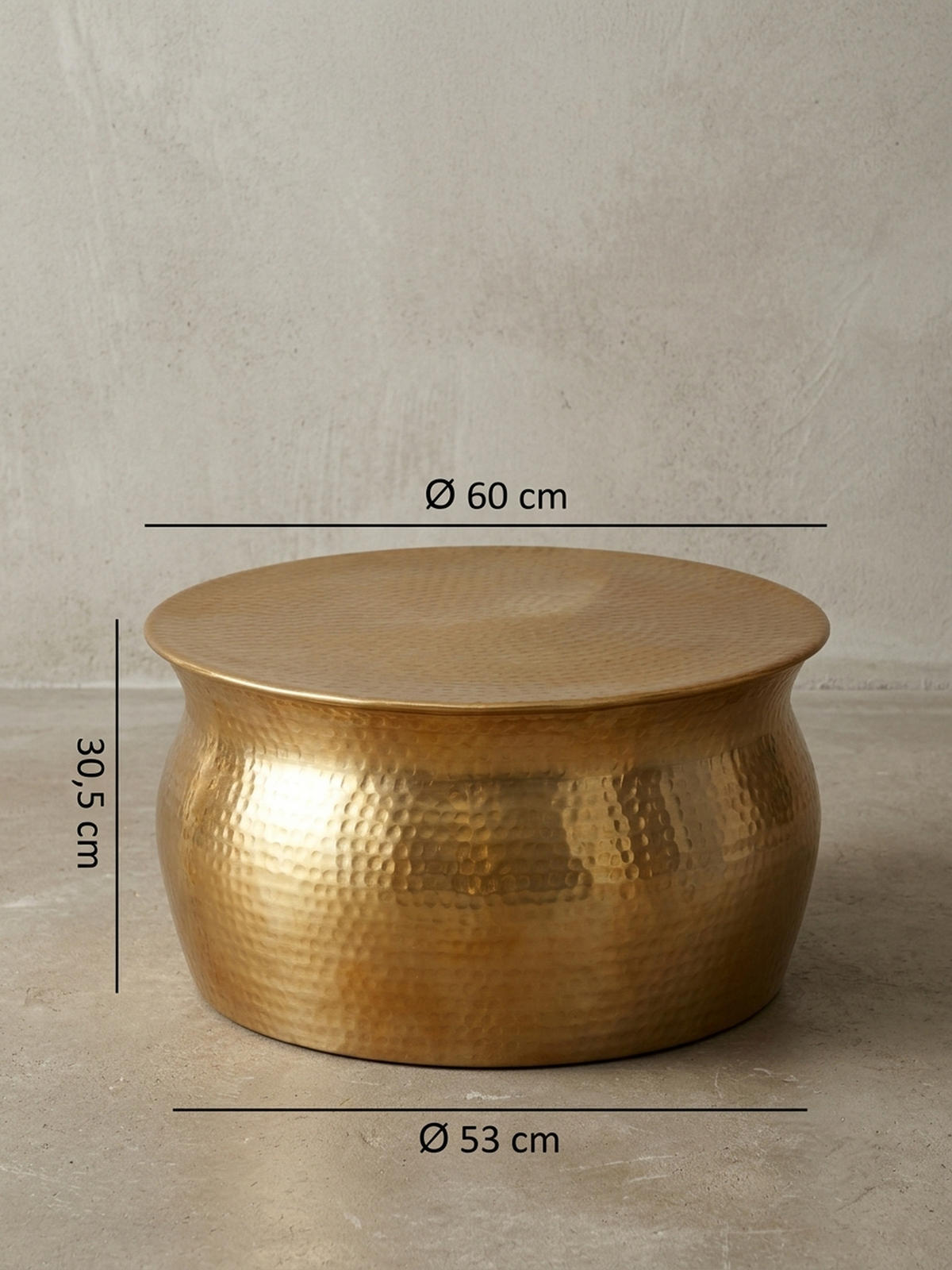 COUCHTISCH ENNS: Orientalisch, Hammerschlagstrukturen, Aluminium, Handgefertigt, Gold 60x60x30 cm - Goldfarben, Metall (60/60/30cm) - KADIMA DESIGN