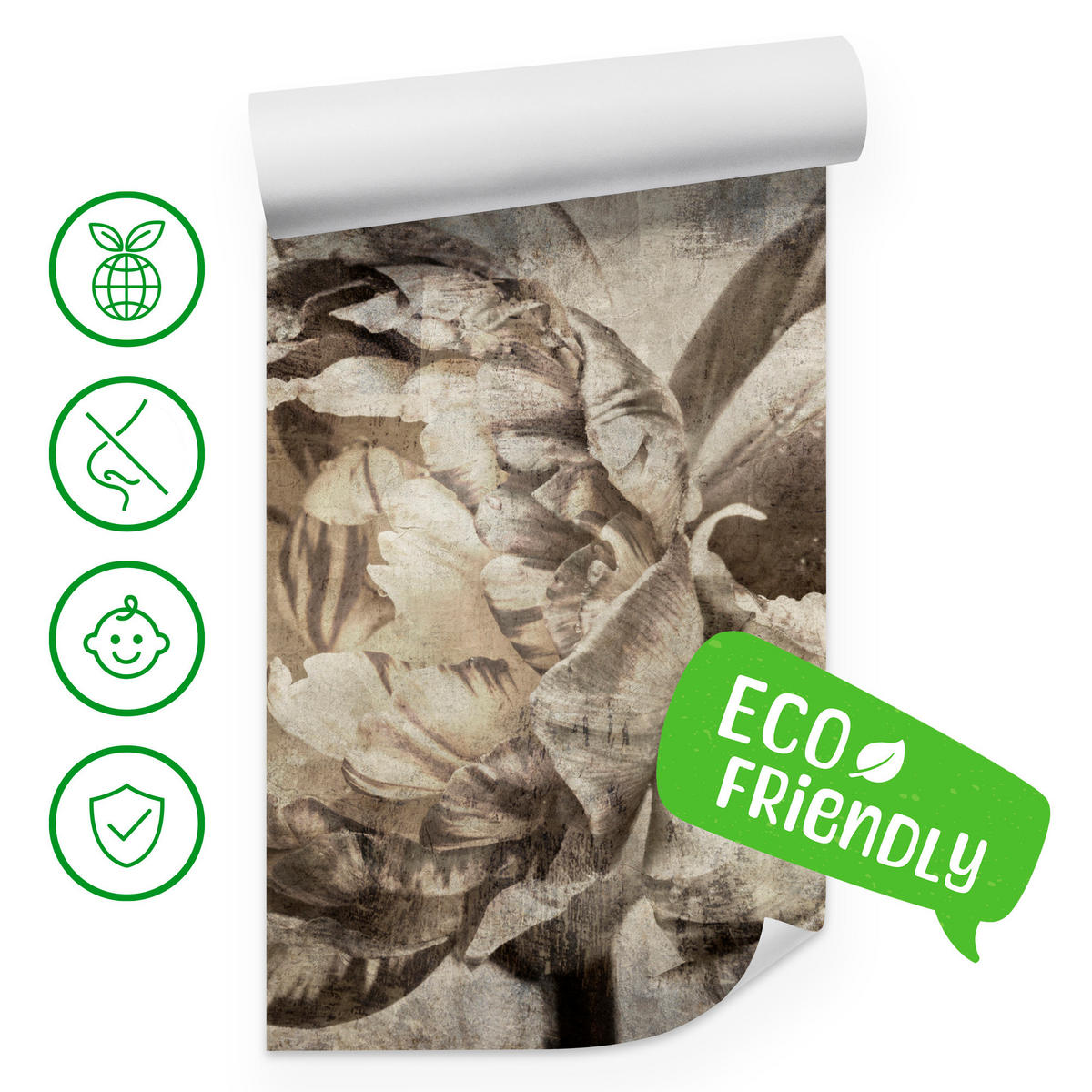 FOTOTAPETE Pfingstrosen Blumen Beton Vintage 250x175 - Beige/Braun, Papier (250/175cm) - Muralo