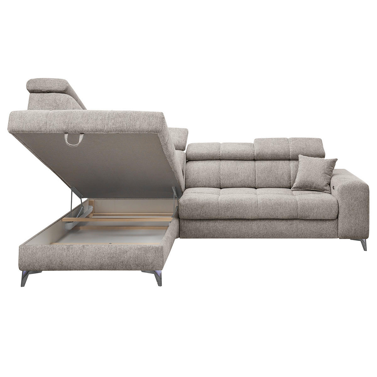 ECKSOFA mit Schlaffunktion - Webstoff - Taupe/Schwarz, Kunststoff/Textil (282/198cm) - home24