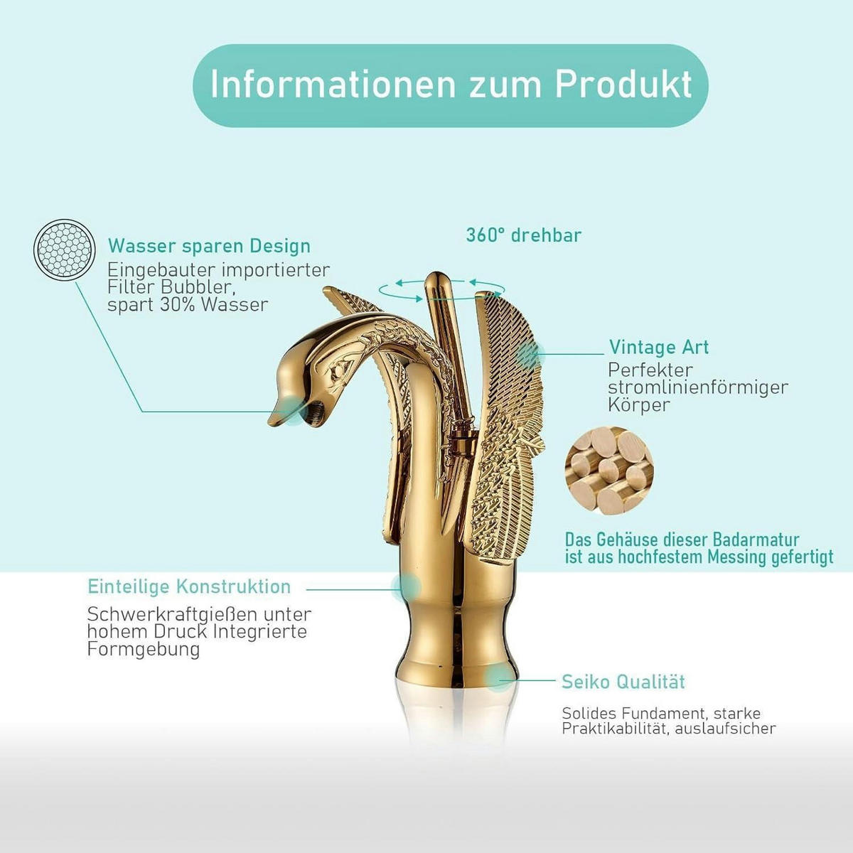 WASCHTISCHARMATUR Schwanen-Design Gold - Goldfarben, Metall (5.8/11/19cm)