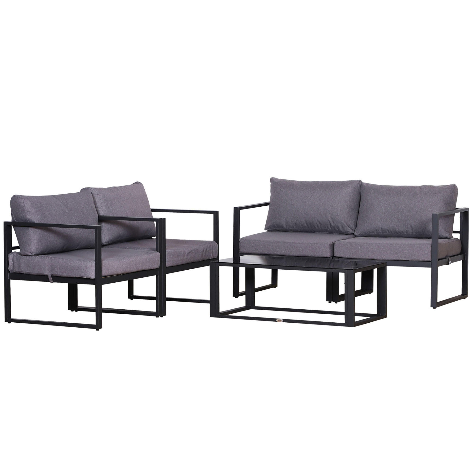 GARTENSET aus Aluminium 138x69x63 cm Grau mit verstellbarer Kombination und Tisch mit ESG-Glasplatte - Grau, Metall - Modfu