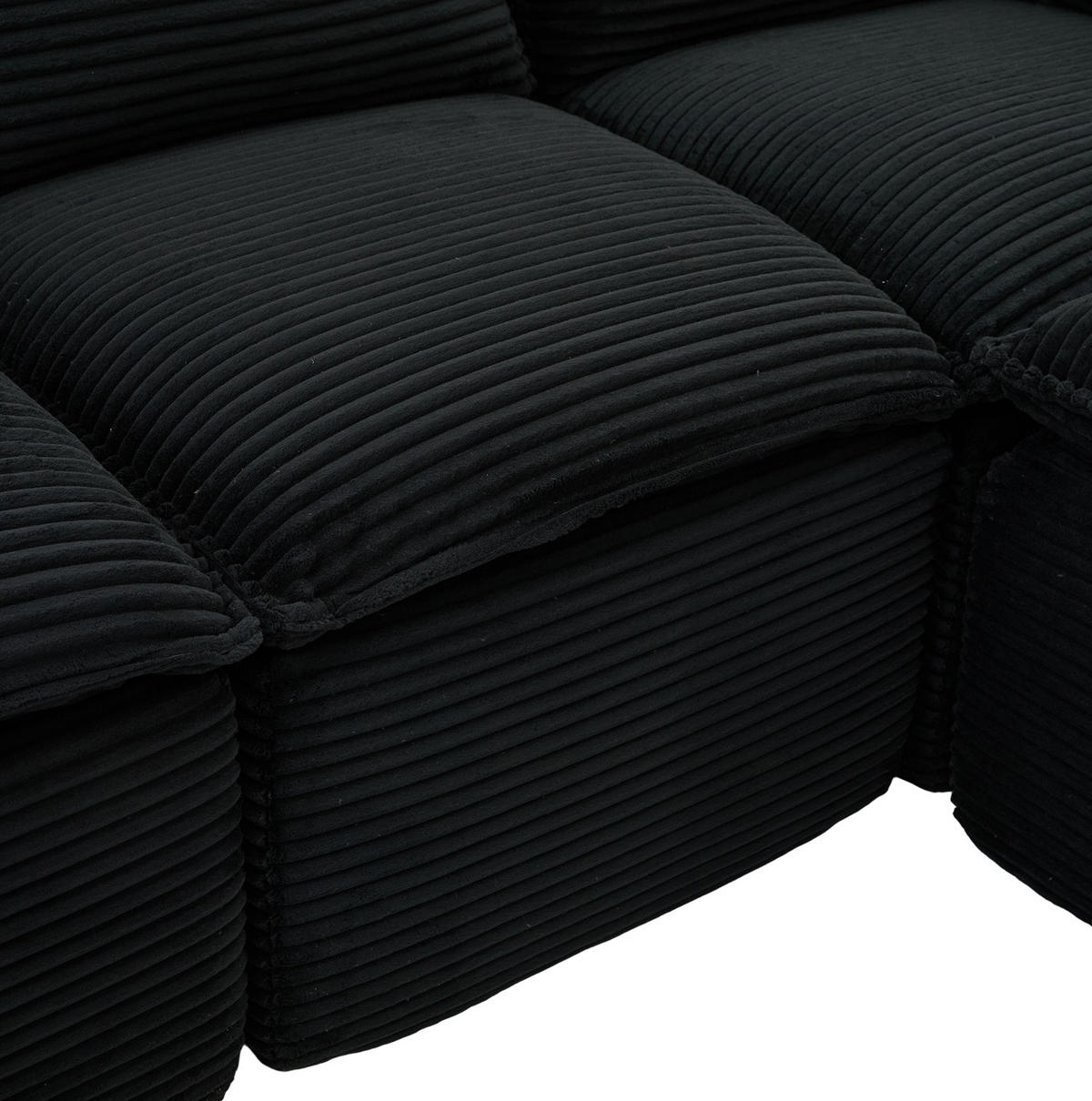 SOFA modular 4-Sitzer mit 2 Fußhockern 322 x 161 cm Cord Black - Schwarz, Kunststoff (161/75/256cm) - Meubliv