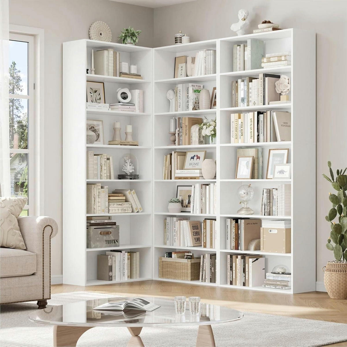 BÜCHERREGAL 7 Fächer weiß 209,5 x 60 x 23,5 cm - Weiß, Holzwerkstoff (60/210/23.5cm)