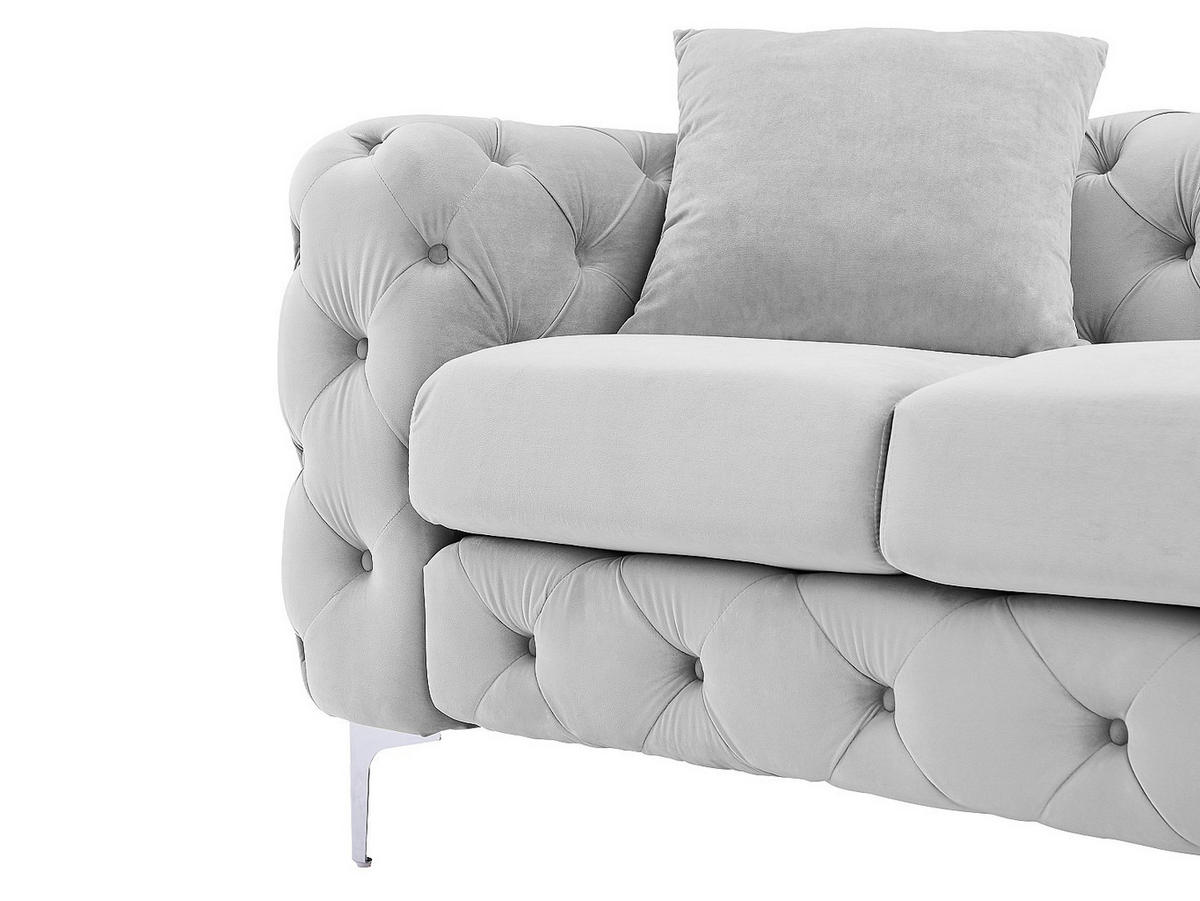 CHESTERFIELD-SOFA 3-Sitzer - Hellgrau - Samt - EDWINA - Hellgrau, Textil (220/76/91cm) - Vente-Unique