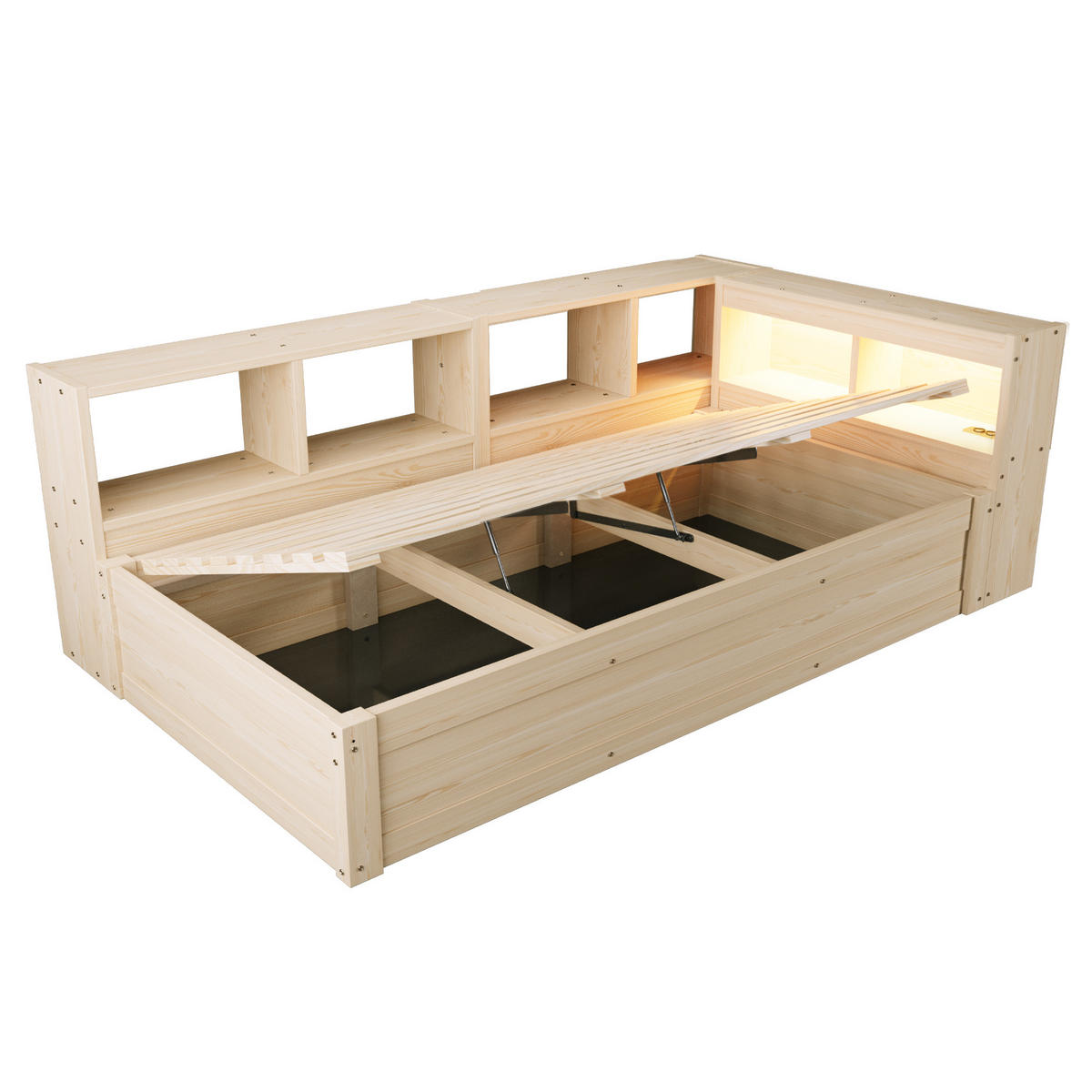 SCHLAFSOFA 90x200cm LED Stauraum Steckdose Massivholz - Naturfarben, Holzwerkstoff (90/200cm) - FLIEKS