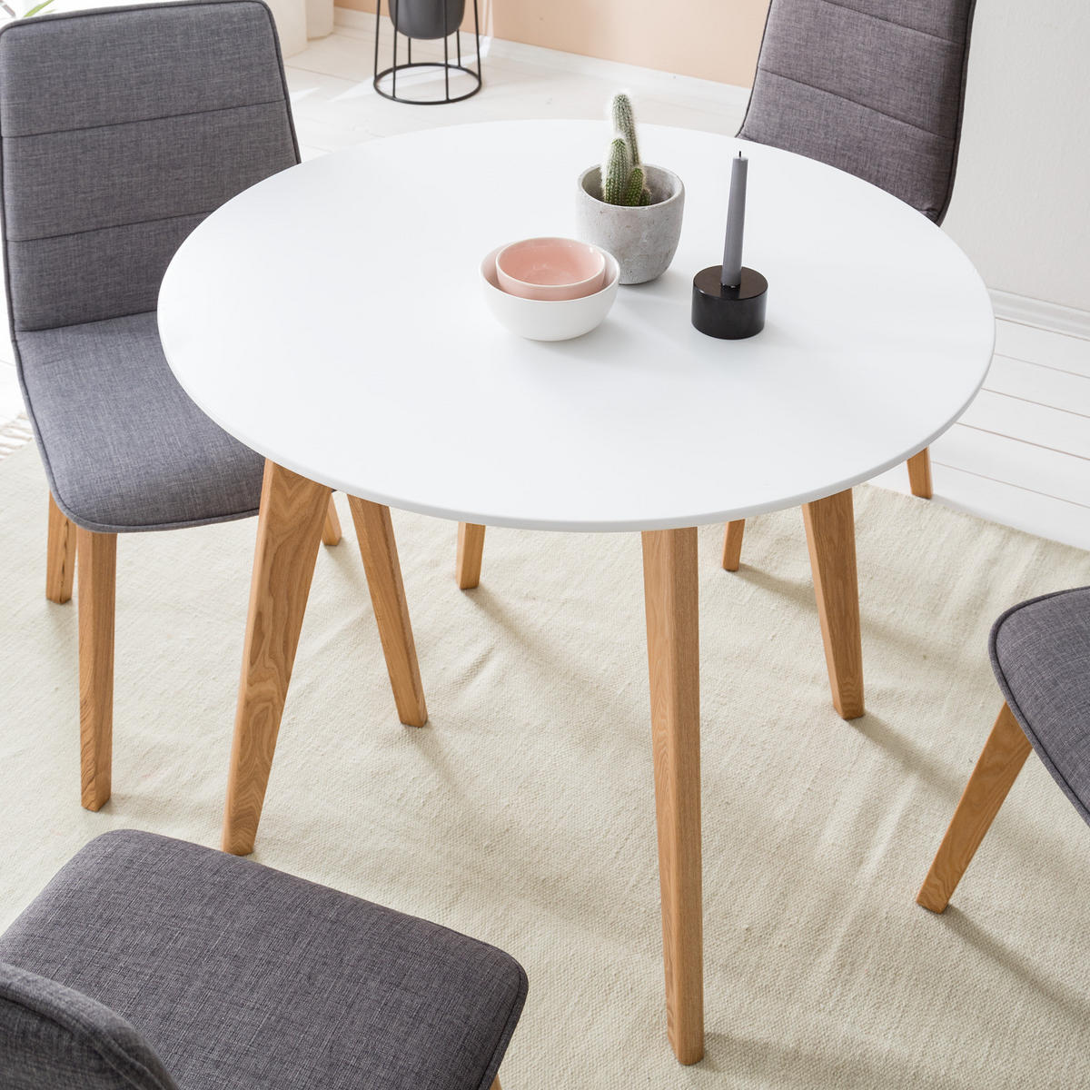 ESSTISCH - Esche teilmassiv, Weiß / Esche - Weiß, Holzwerkstoff (90/90/1cm) - home24