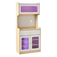 HIGHBOARD 80/40/180 cm in Natur/Weiß mit LED und Riffelglas - Naturfarben, Holzwerkstoff (80/180/40cm) - BEAOK