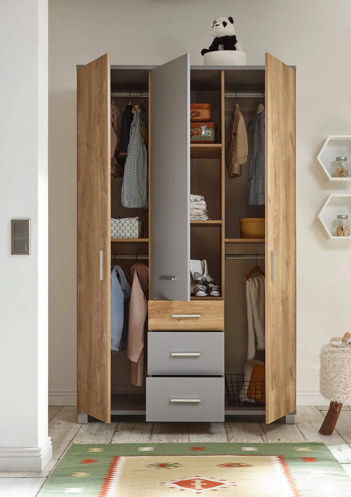 BABYZIMMER Larissa in Bolton Oak und Arktisgrau 5 teilig - Braun, Holzwerkstoff (120/200/80cm)