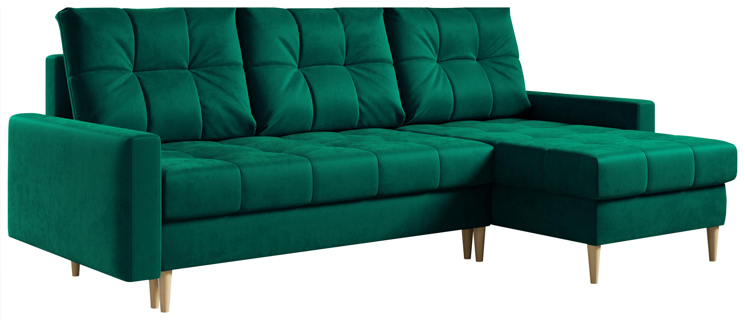 ECKSOFA Astra Dunkelgrün Velvet - Dunkelgrün/Braun, Holz/Textil (220/140cm) - MKS